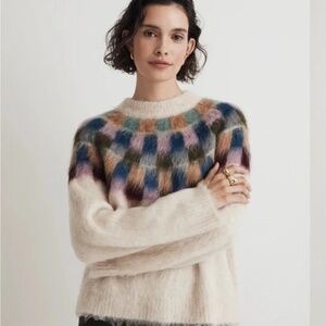 Madewell Brushed Checkerboard Fair Isle Oversized Sweater — Size M